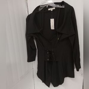 Harper Womens Shirt black Button Down Lace tie  size XS